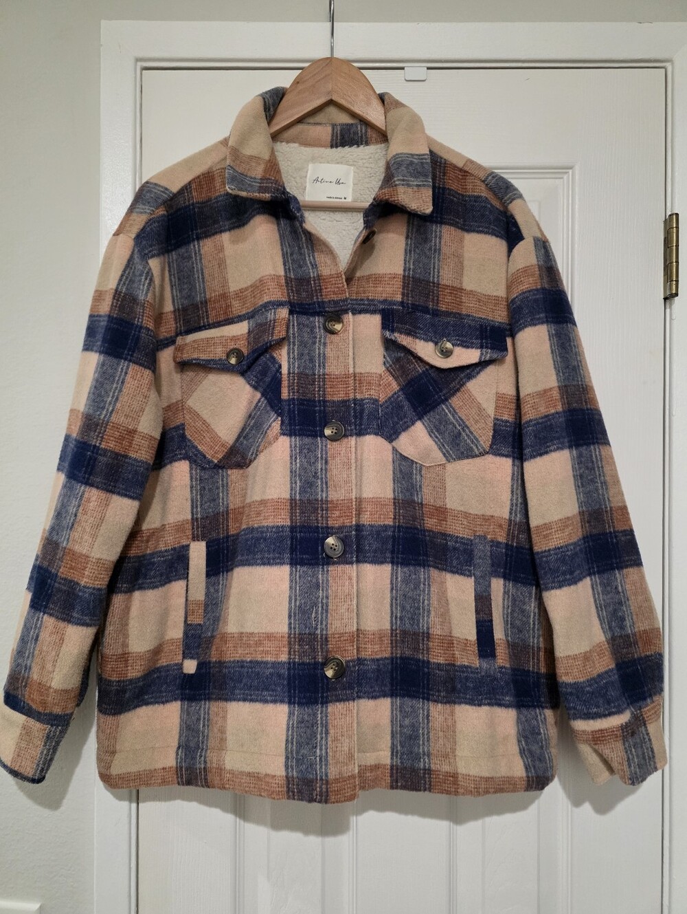 Active USA Plaid Shacket in Navy & Tan